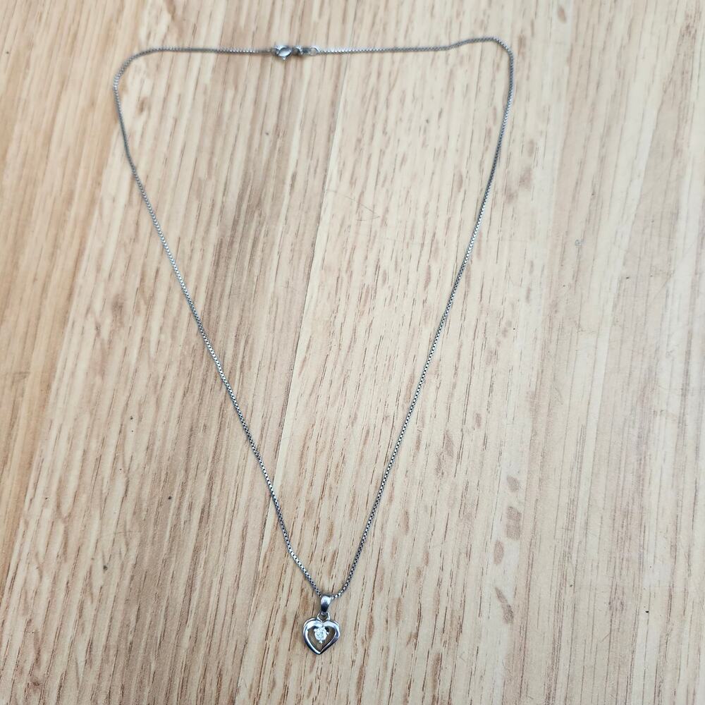 HAN 925 Sterling Silver CZ Open Heart Pendant Necklace Italy Box Chain 18in
